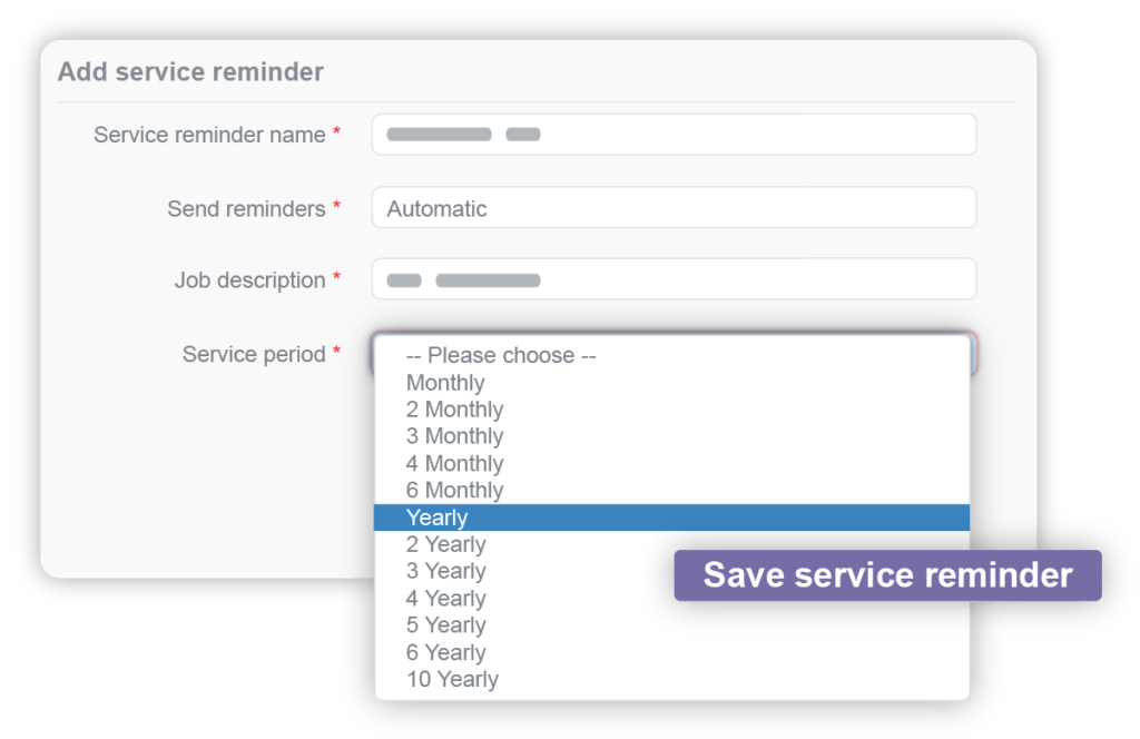 Service reminders choosing time frame