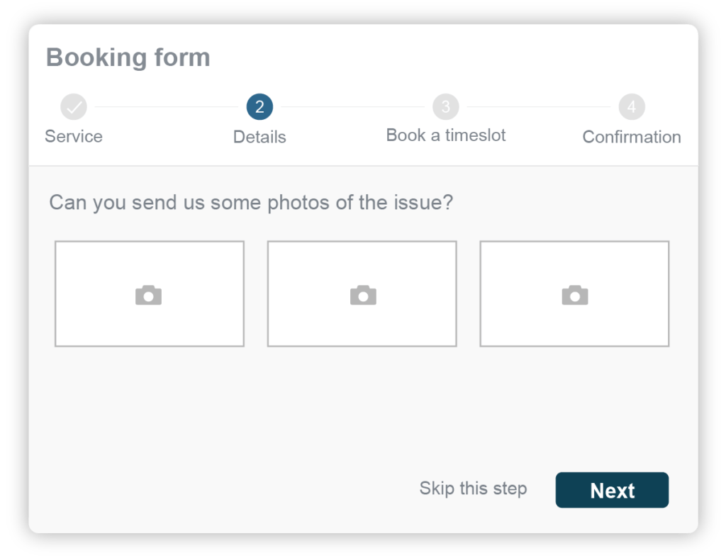 online booking form with option to attach files