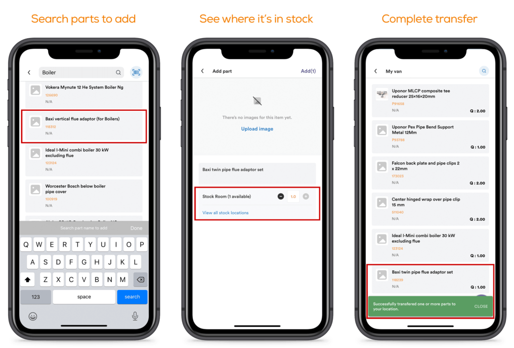 Technician barcode inventory system app