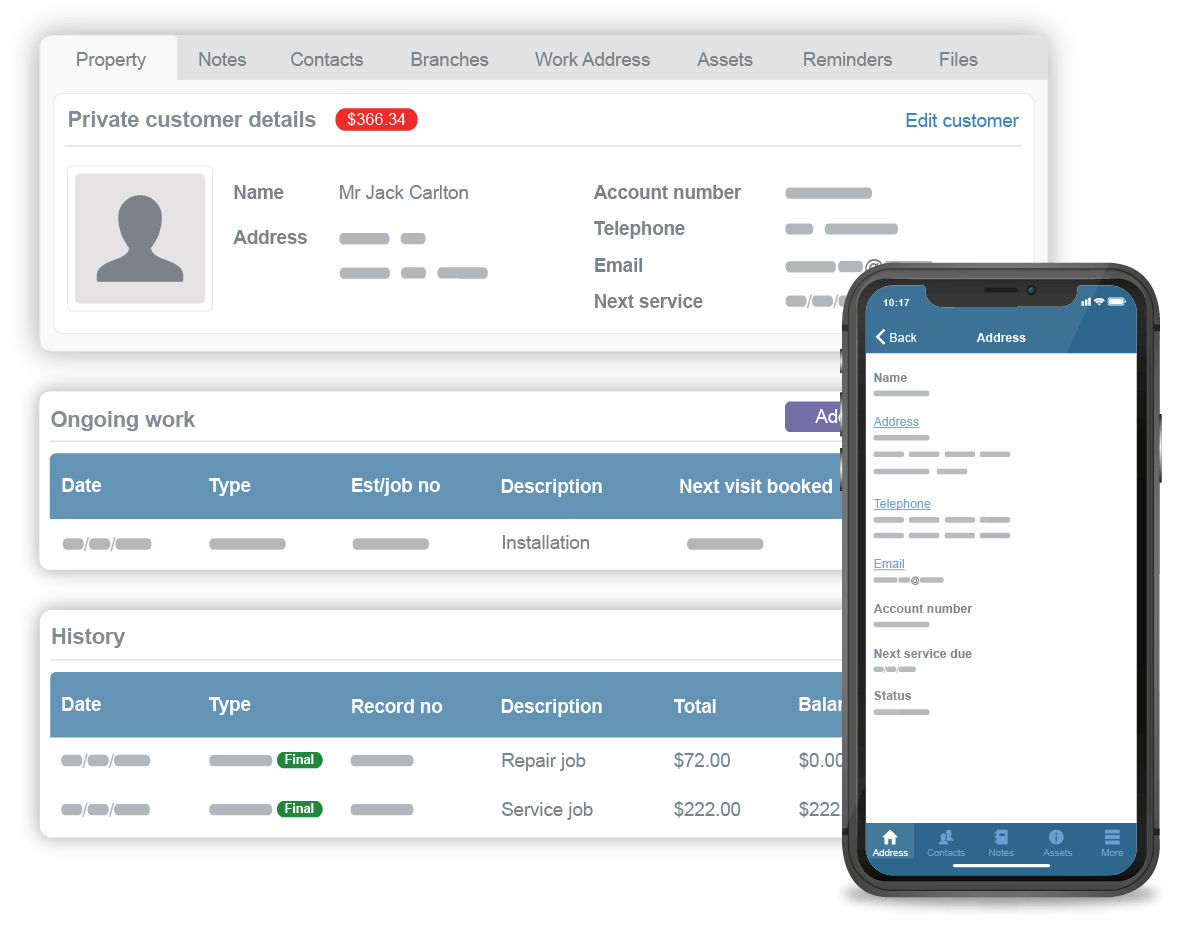 customer database on web and mobile app