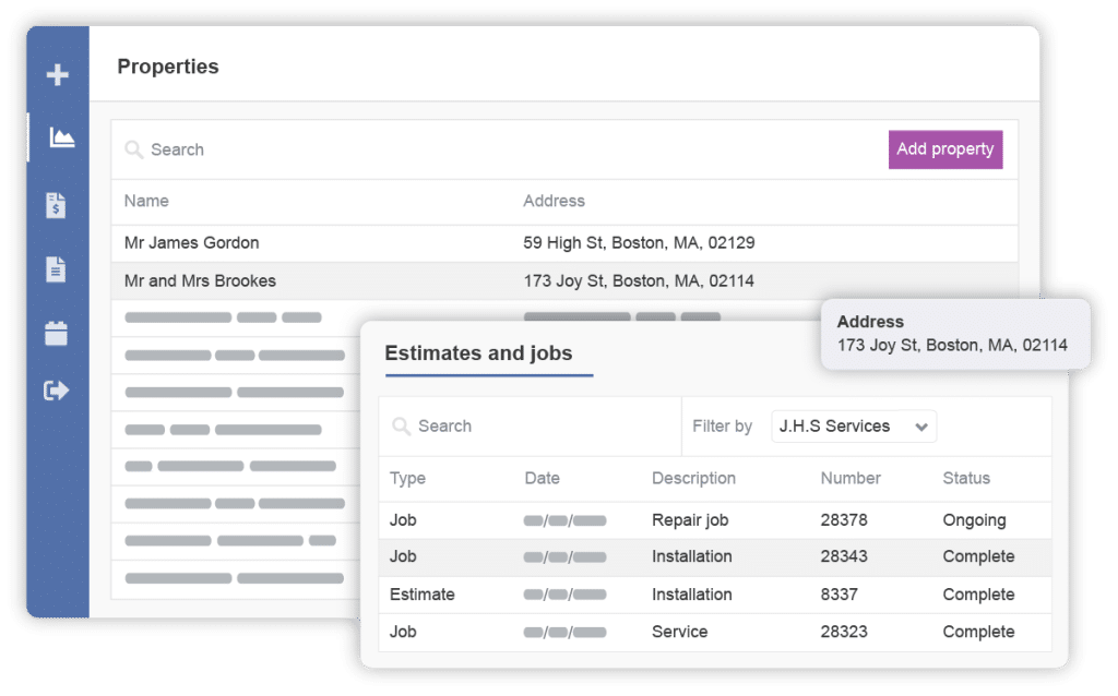 Properties dashboard on the customer portal