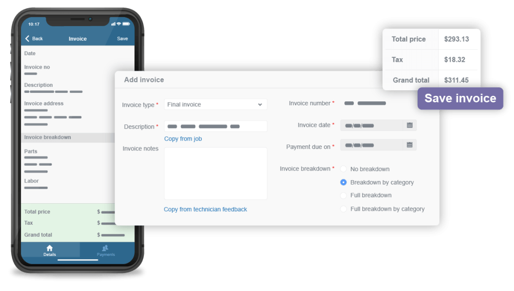 job management software with invoicing feature