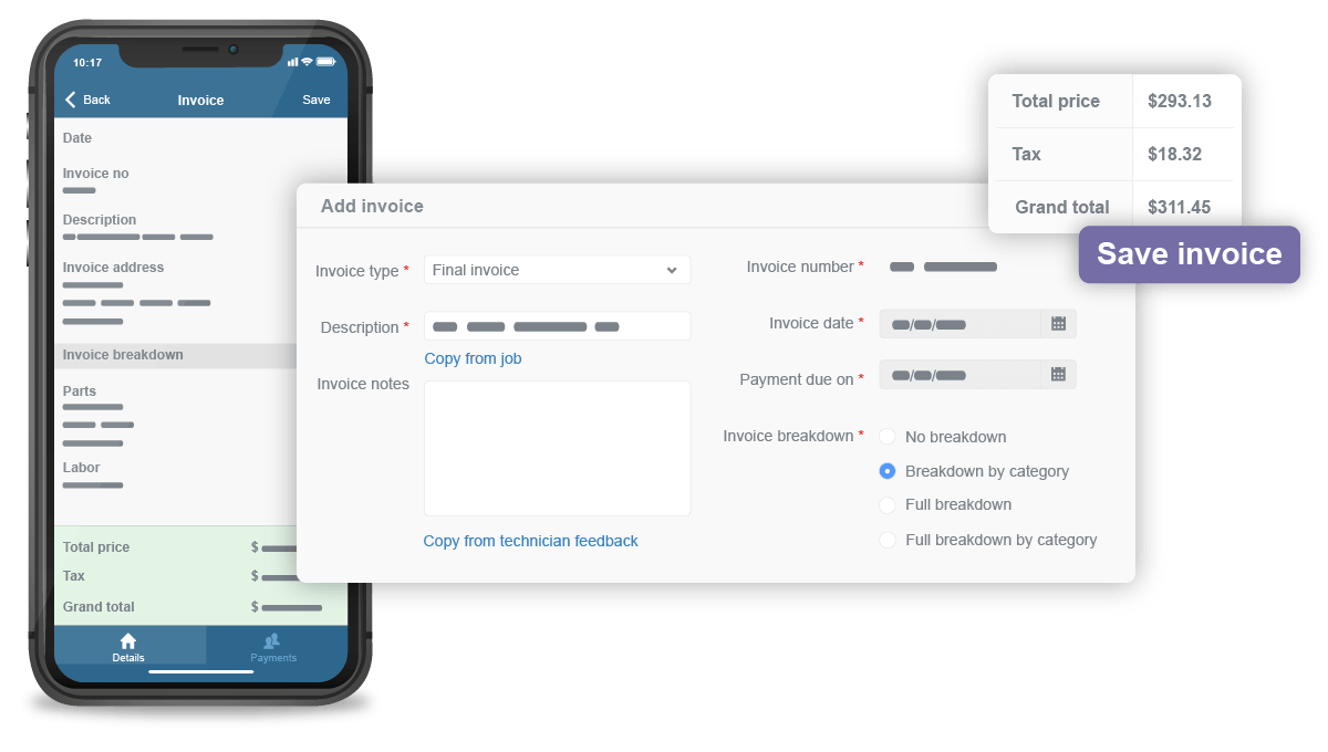 job management software with invoicing feature
