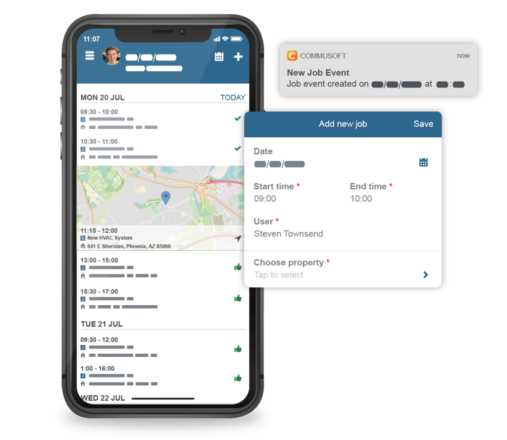 mobile view of service scheduling software