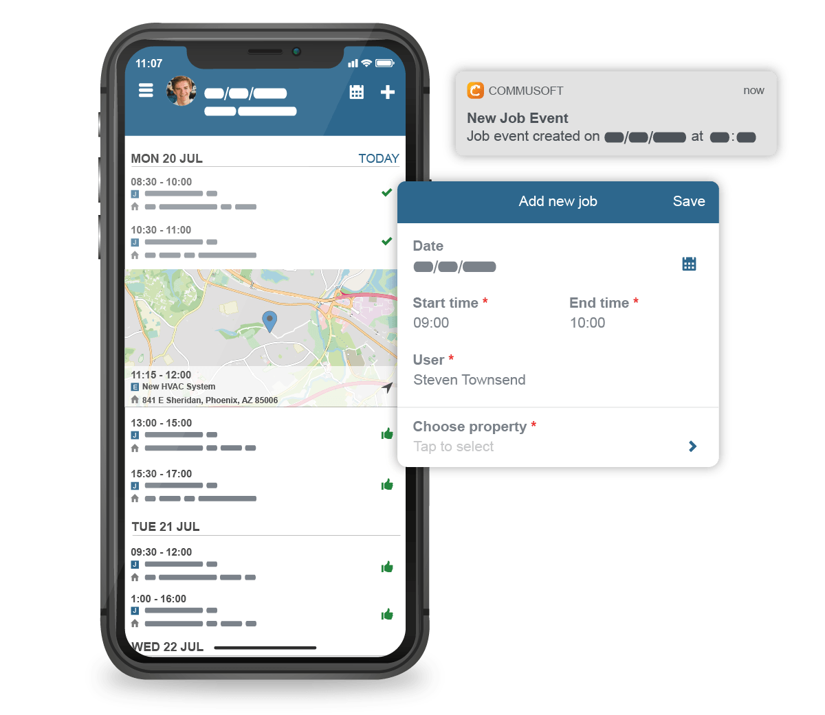 mobile view of service scheduling software