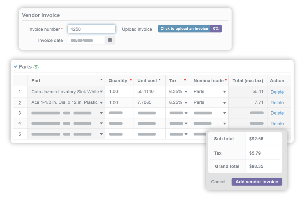 vendor payments invoice and receipts