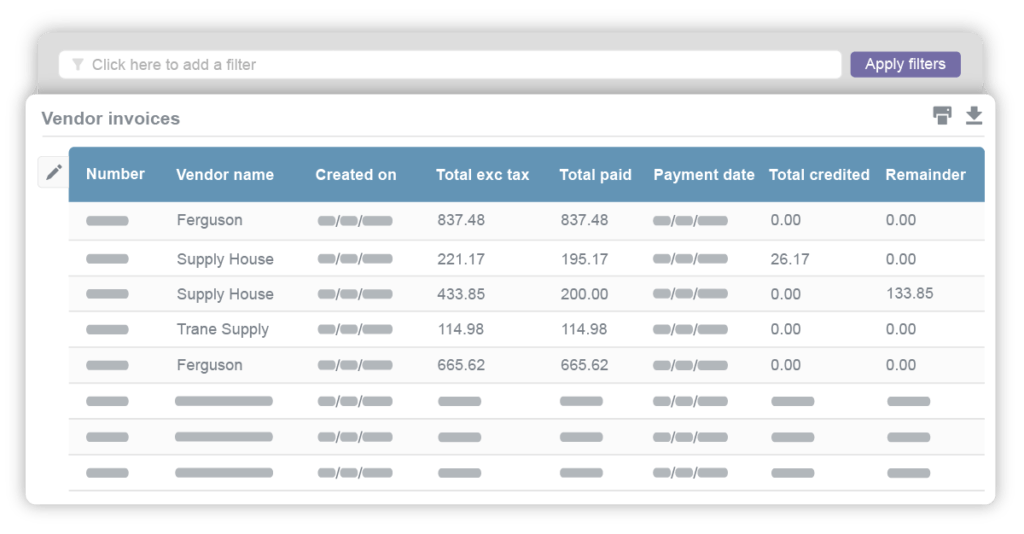 Commusoft automatically creates a report that tracks all your expenses paid to vendors