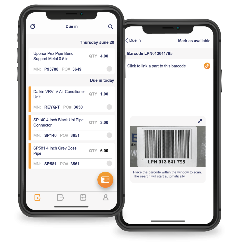 inventory management stockroom app with parts and barcode scans