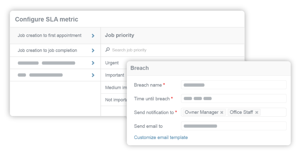 service level agreements customization widget