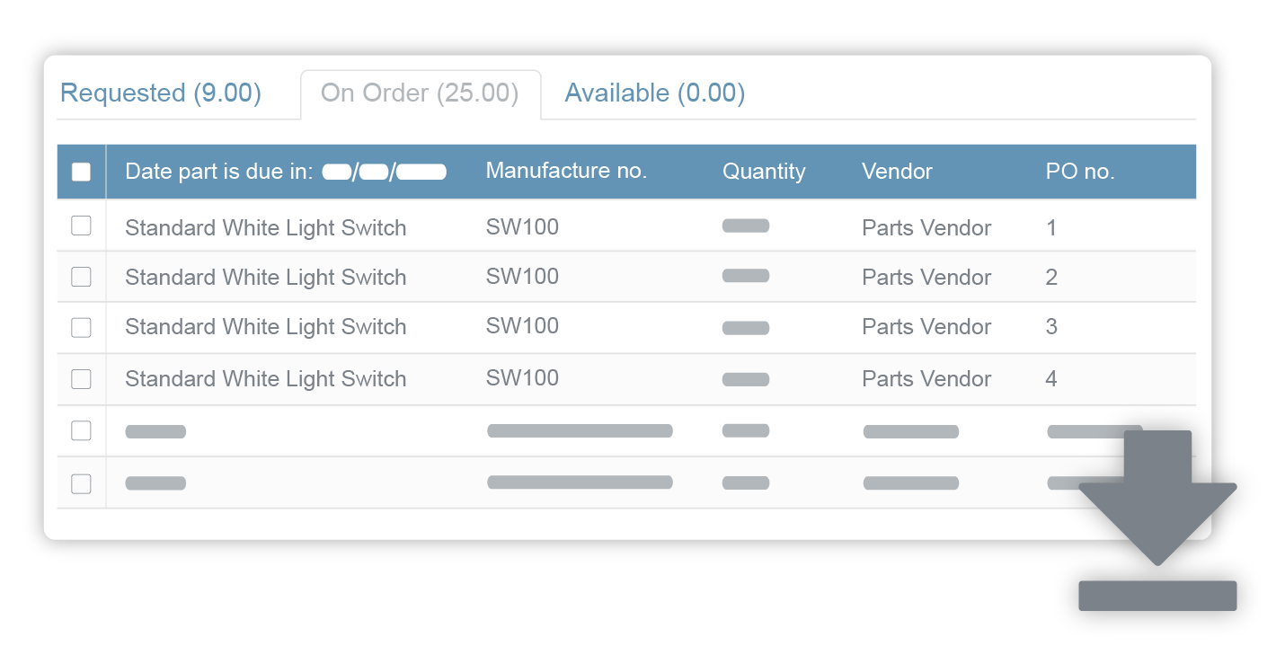 Parts management operational list