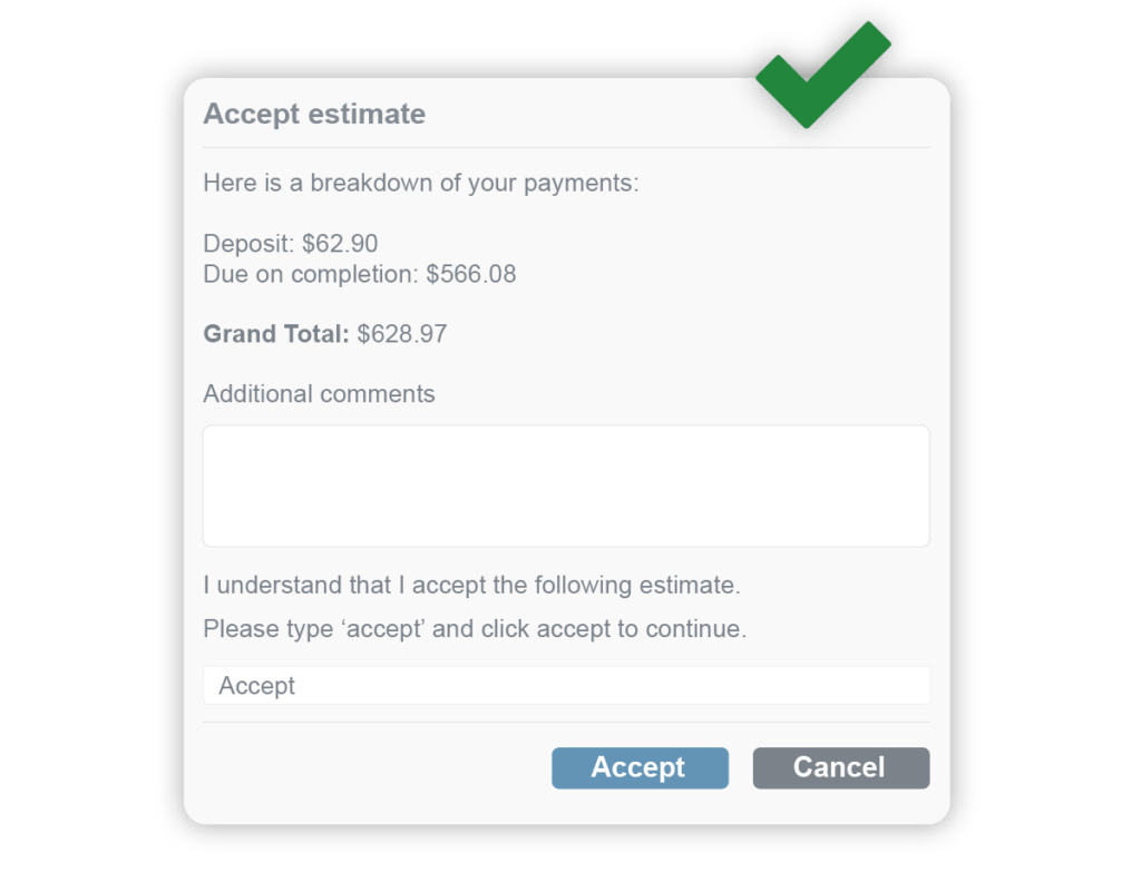 screen a customer sees to approve a quote using an online quoting portal