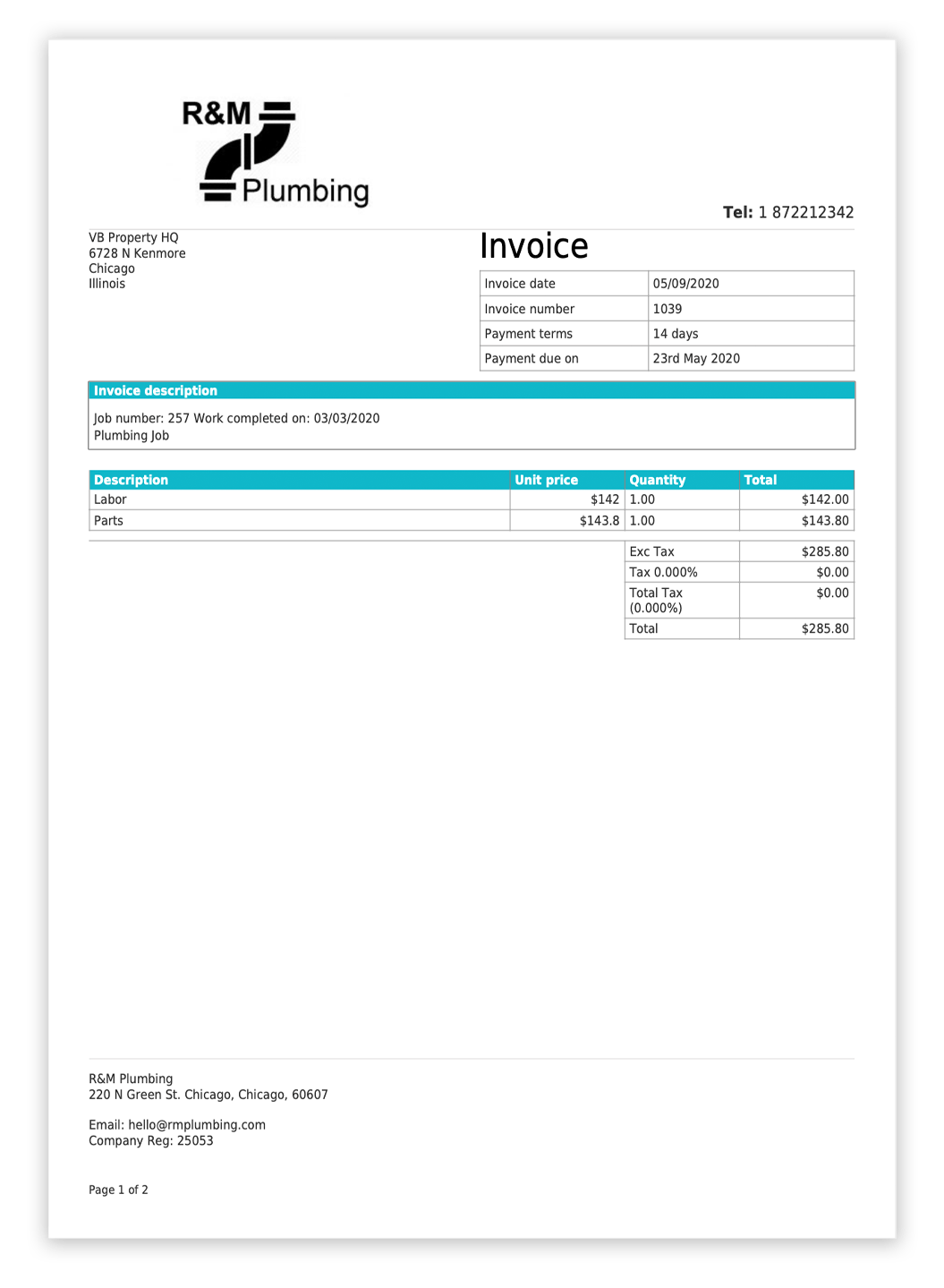 Invoicing example