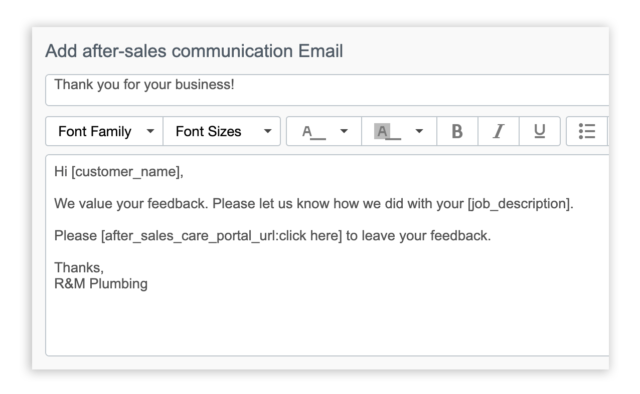 customer feedback email template