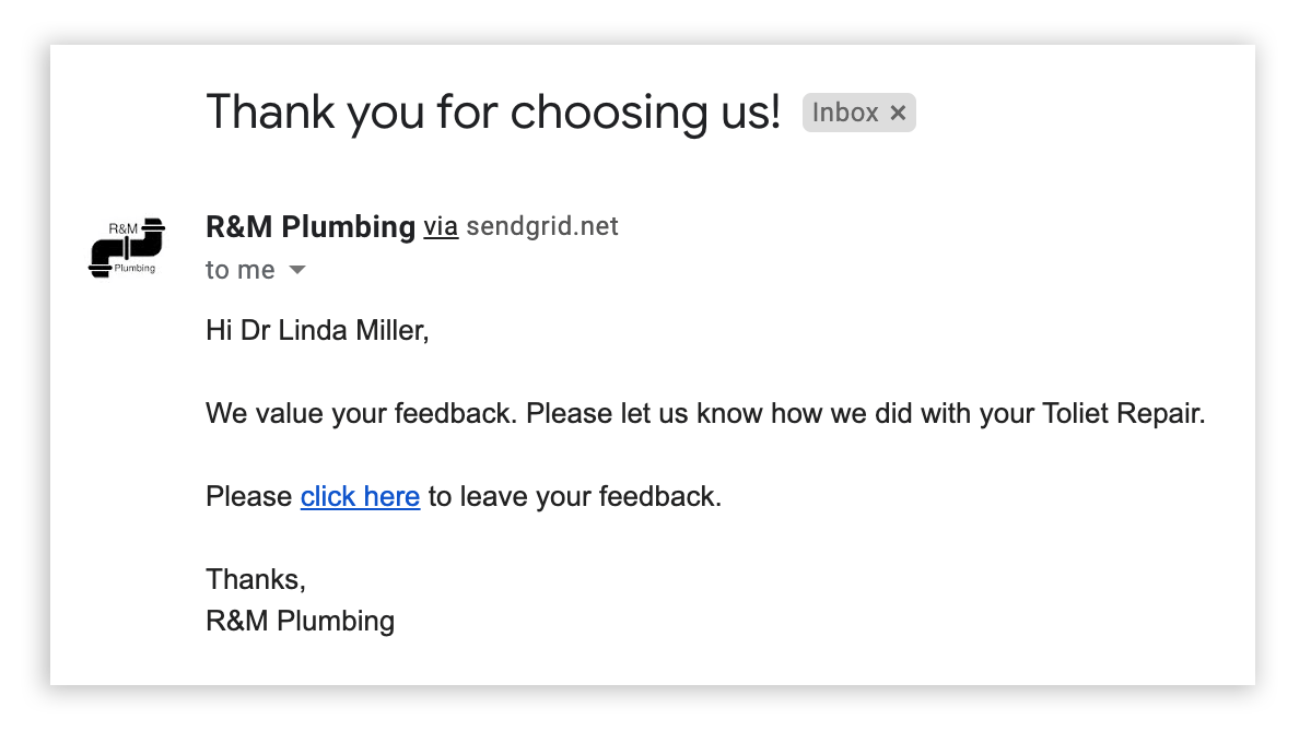 customer feedback email