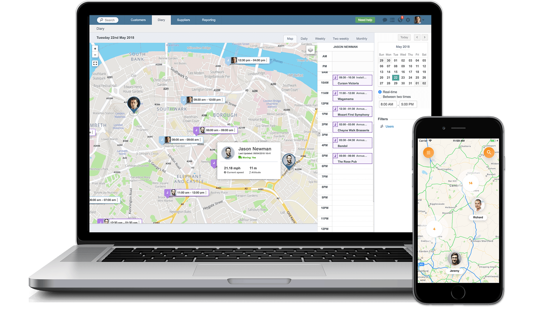 Commusoft vehicle tracking software is available for web and mobile.