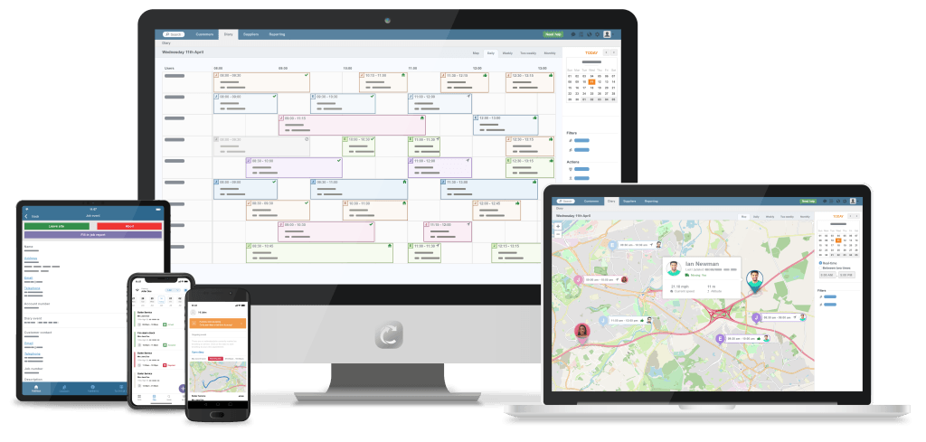 Commusoft mobile and web apps on five devices