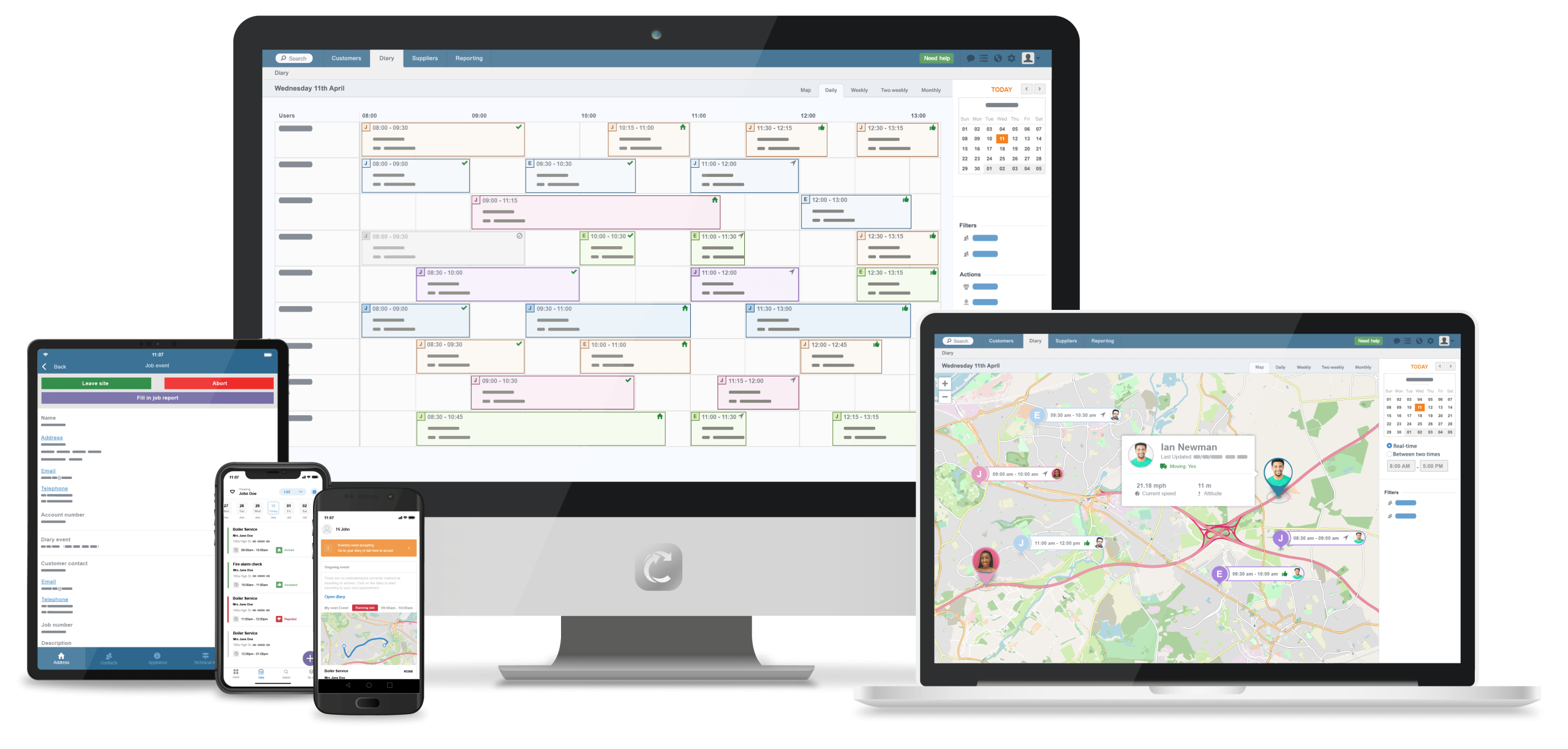 Commusoft mobile and web apps on five devices