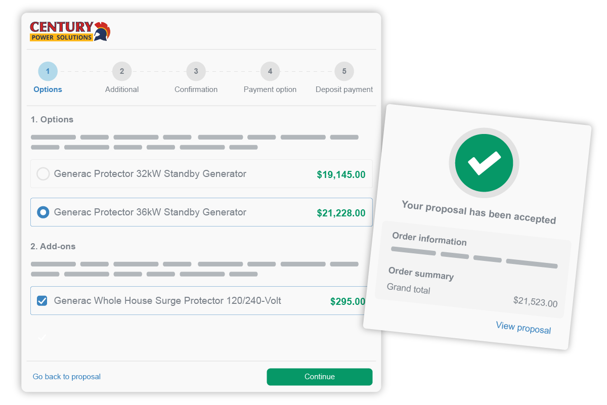 Proposal portal conveniently offering customers multiple choices